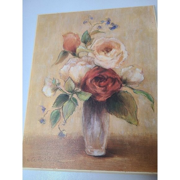 VTG A. Pritchard Roses In Vase Art Print On Wood Wall Decor 2 Pc Set Cottagecore - Picture 3 of 6